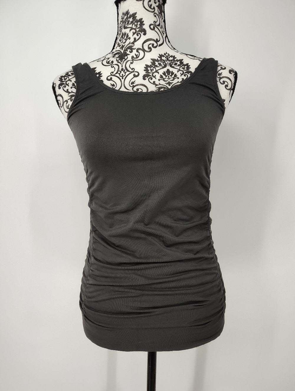 Morera Ruched Charcoal Scoop Neck Tank Top Ruched Sides Women's Large
